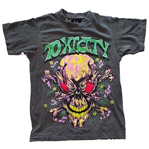Toxicity Gray Double-Sided Skull Graphic Print Crew Neck T-Shirt Size S Y2K